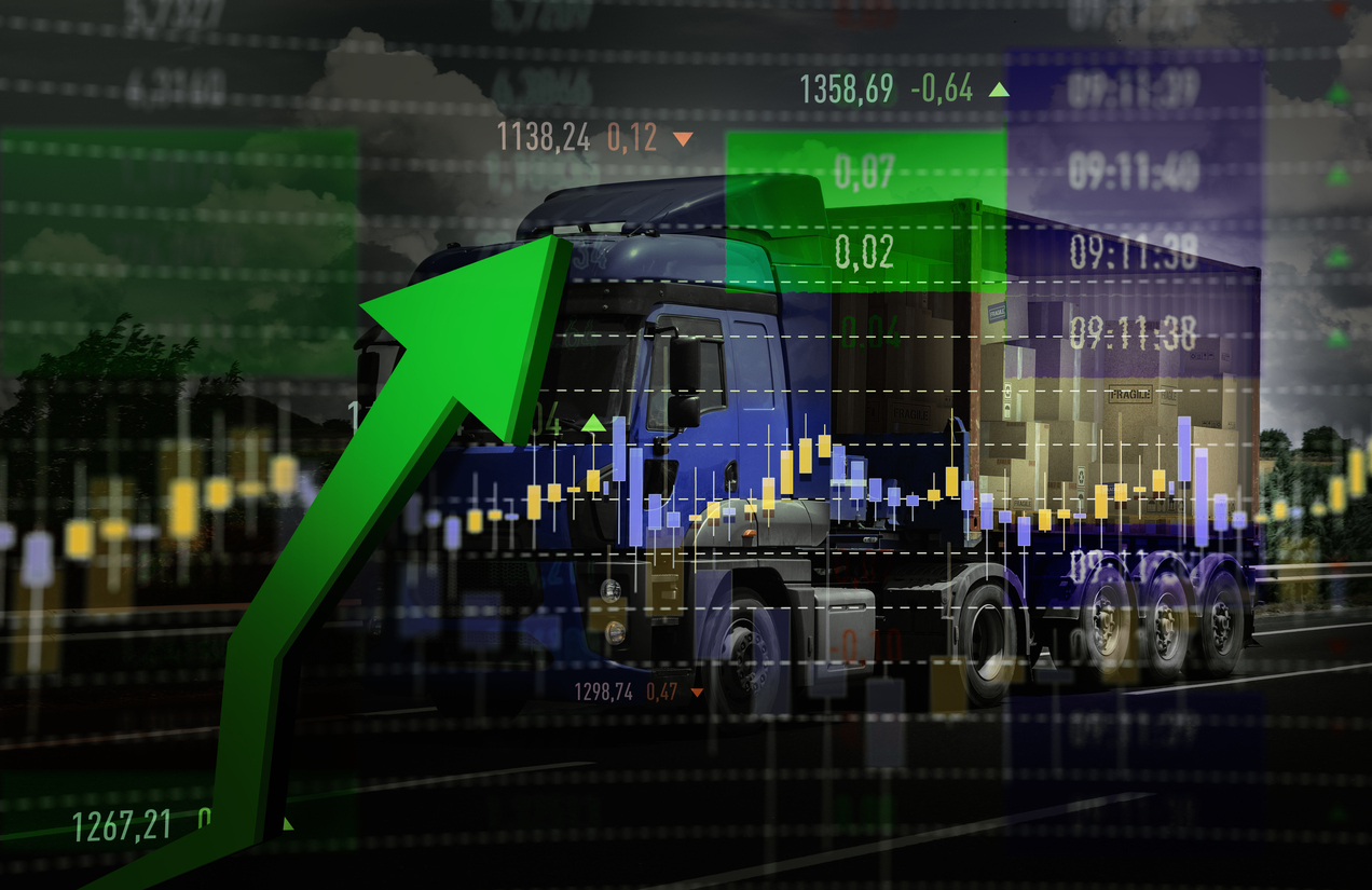 Freight container on a truck, symbolizing the surge in shipping activity and rising parcel costs in 2025